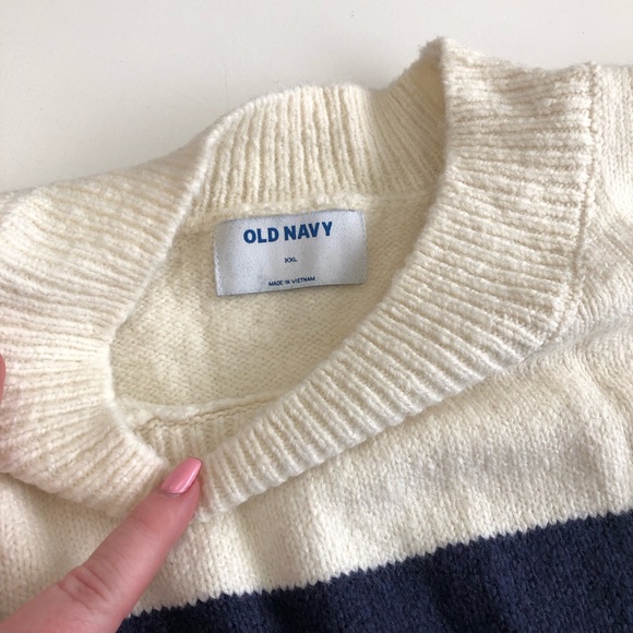 Blue, mustard, and cream color block sweater - Picture 2 of 4